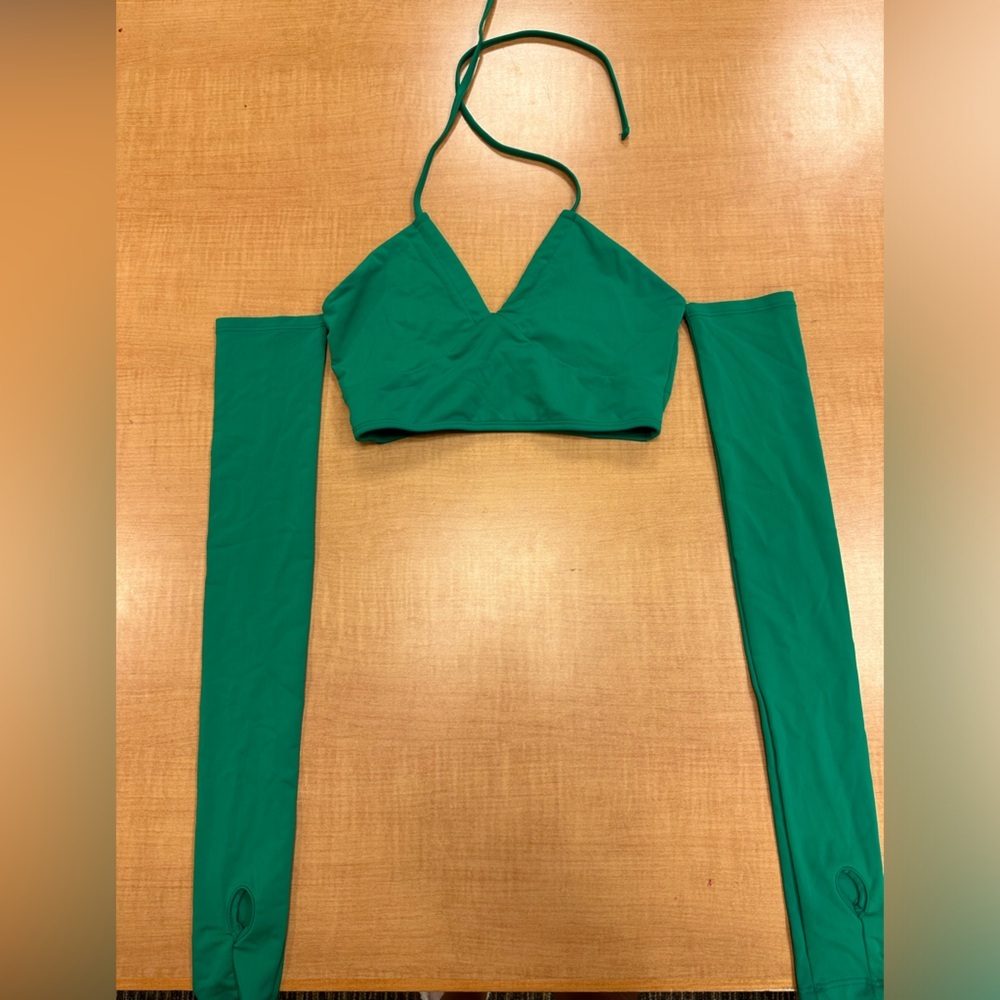 Green Halter Top with Sleeves